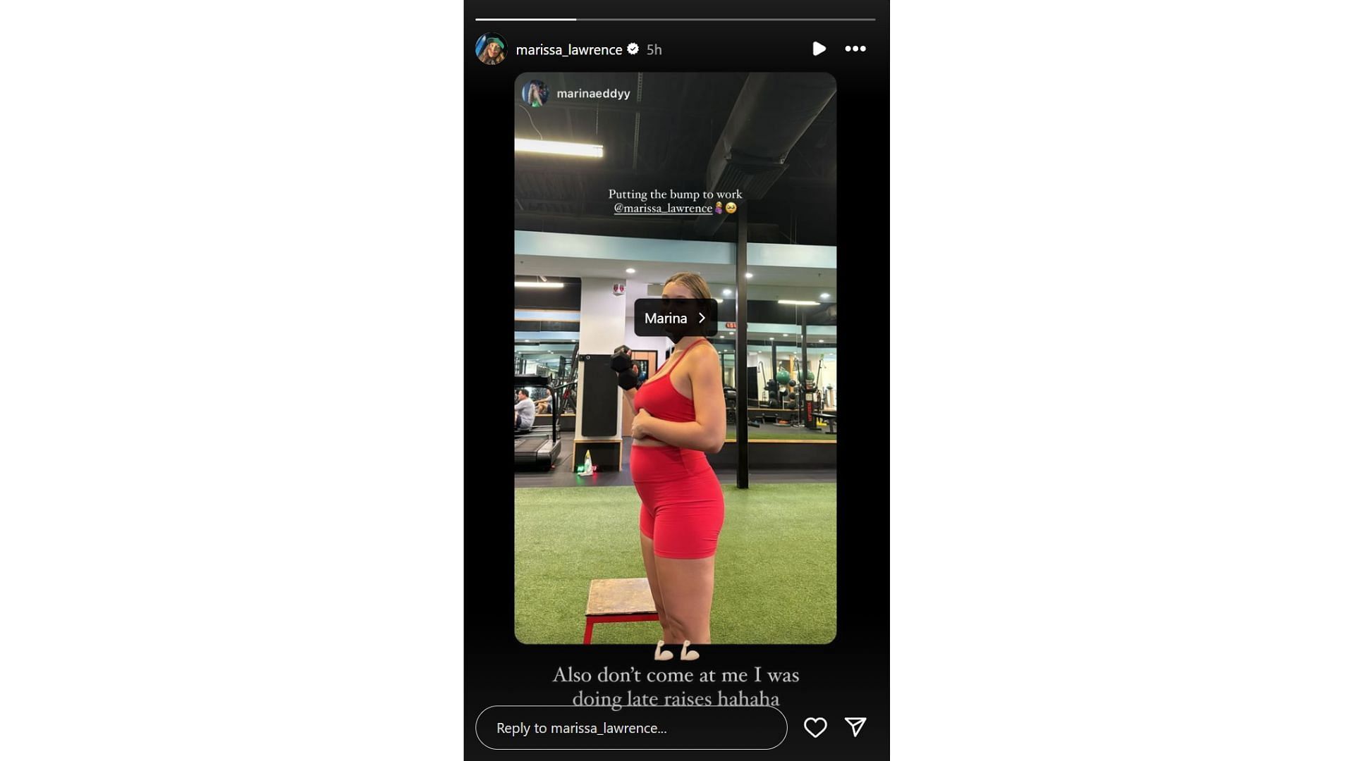 Trevor Lawrence&#039;s wife, Marissa, adores baby bump after workout. [Image credit: @marissa_lawrence]