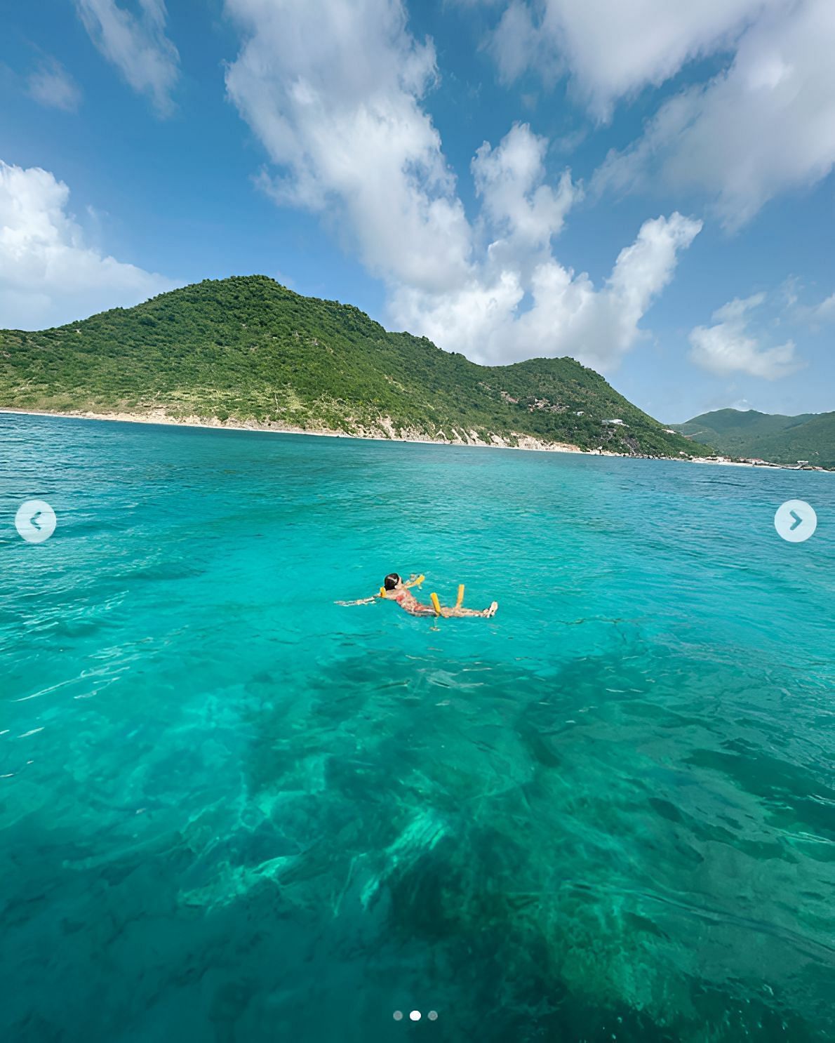 Gianna Tulio in a red two-piece swimsuit at Marigot, St. Martin (Source: @giannatulio on Instagram)