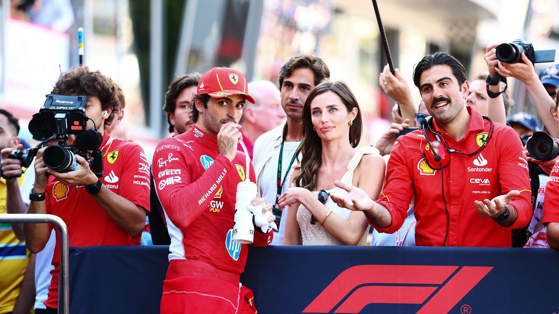 Carlos Sainz of Spain and Ferrari and Rebecca Donaldson at the Monaco Grand Prix (Source: Getty)