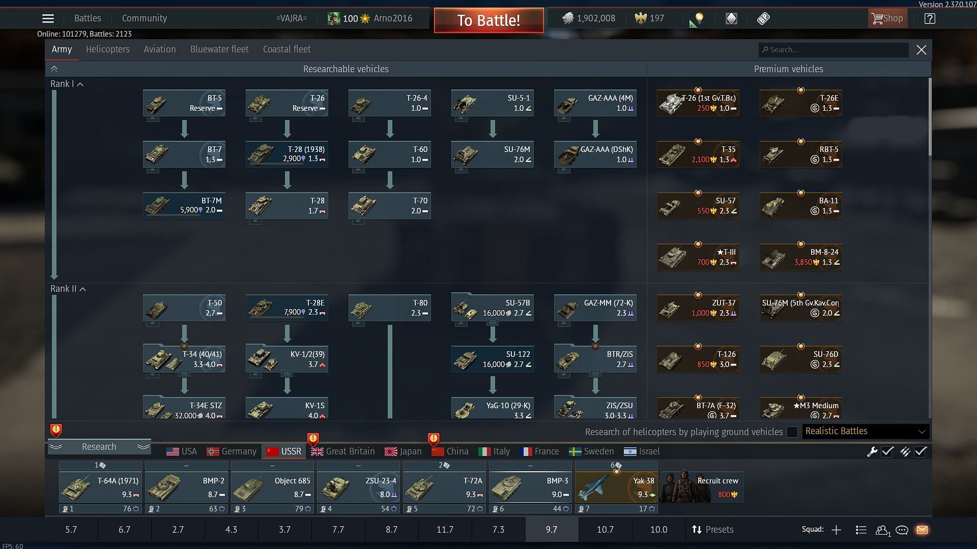 The USSR ground tree in War Thunder (Image via Gaijin Entertainment)