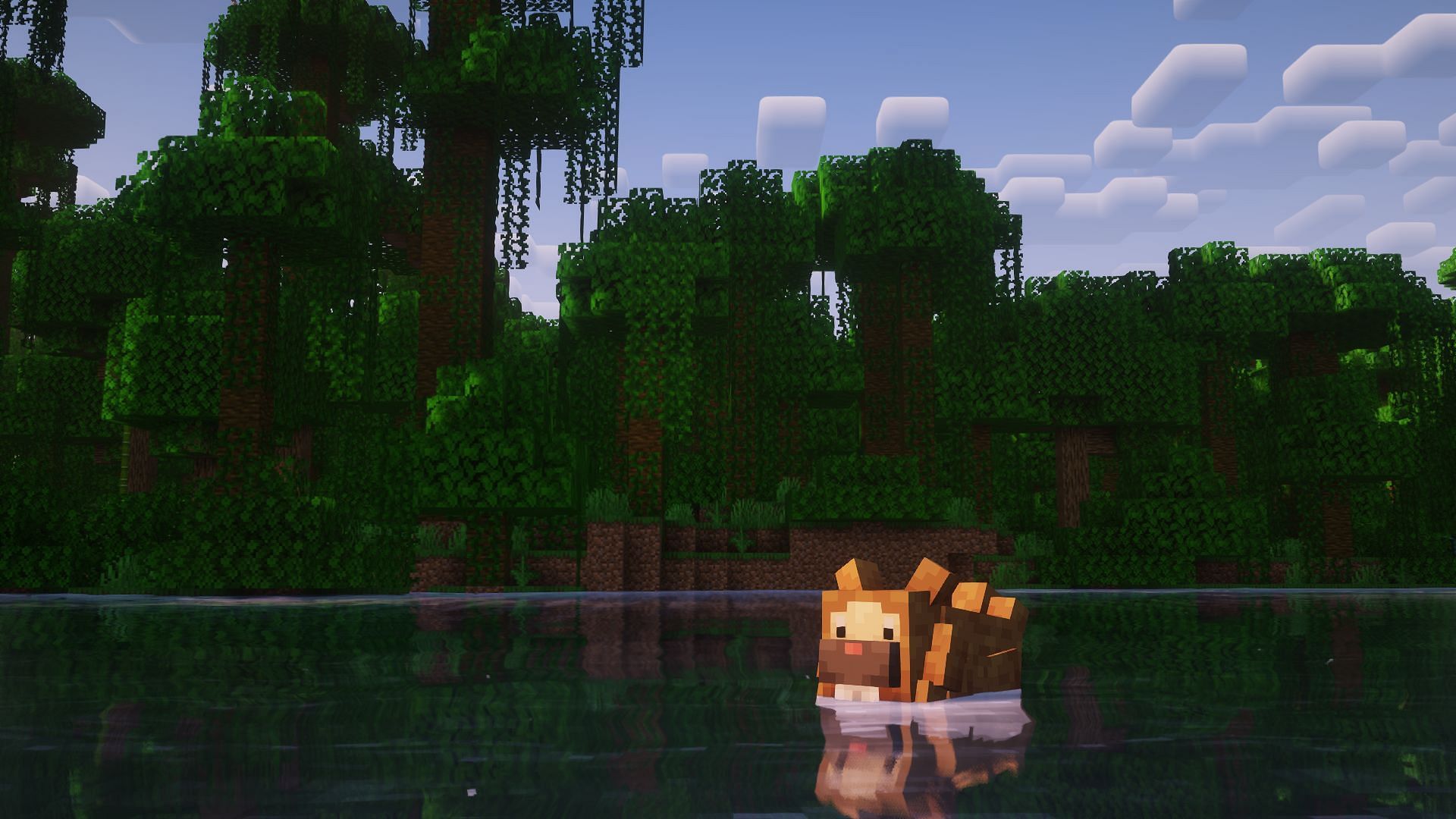 A Bidoof goes for a swim in the Cobblemon mod (Image via Cobblemon/Modrinth)