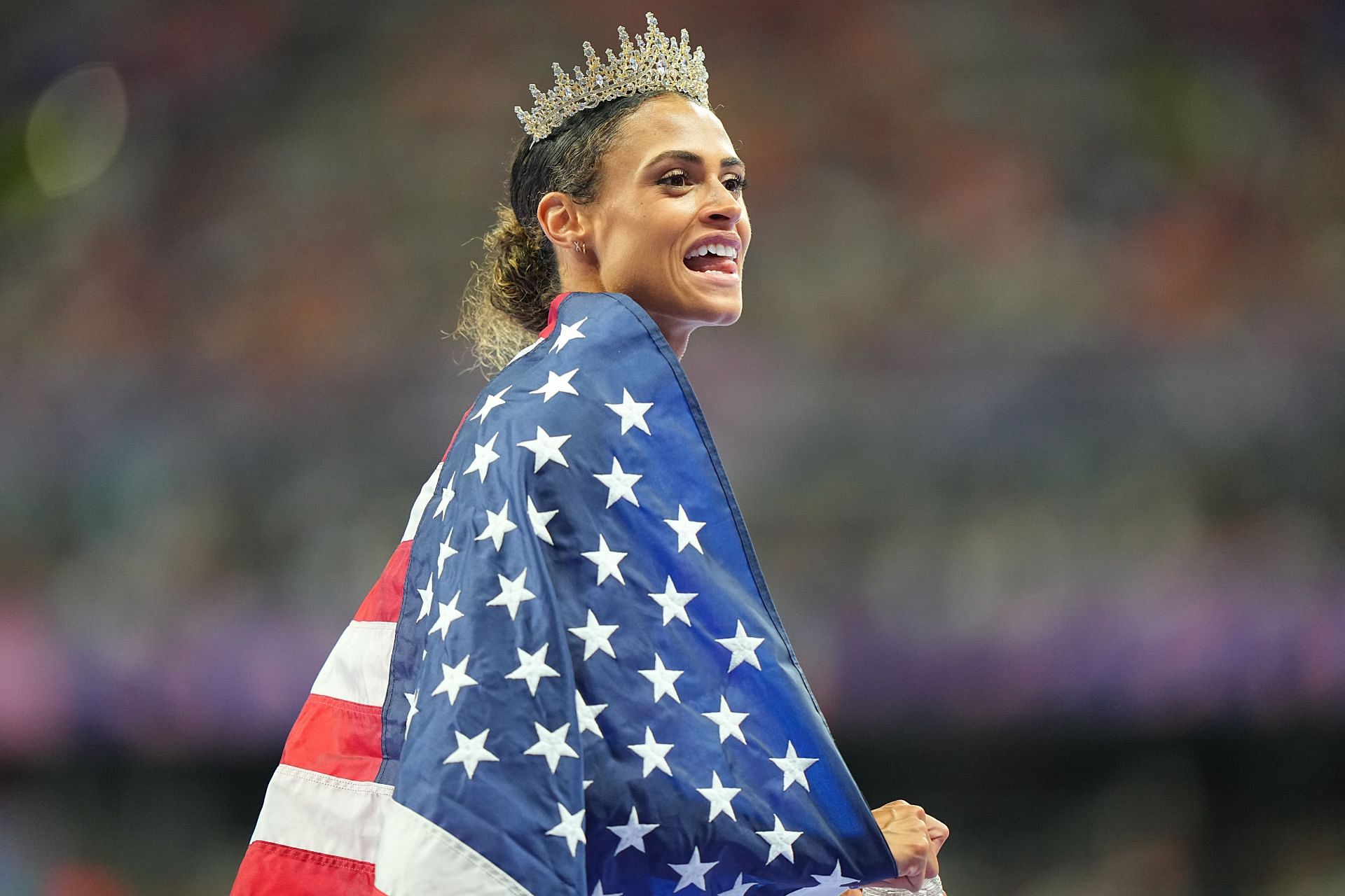 2024 Summer Olympics - Day 13 -Sydney McLaughlin-Levrone wearing a tiara after winning 400m hurdles title (Source: Getty)