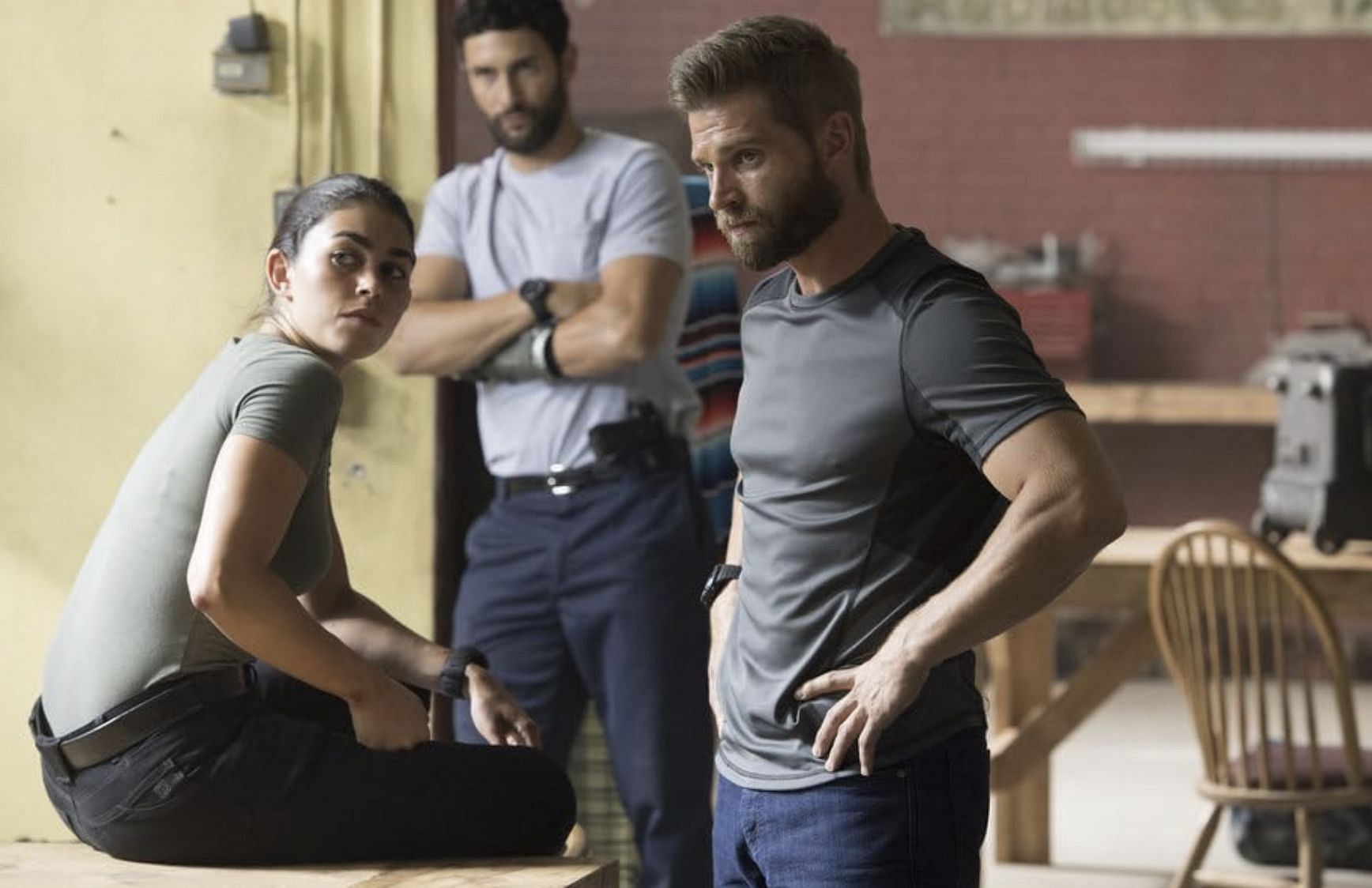 Mike Vogel, Noah Mills, and Natacha Karam in The Brave (Image via NBC)