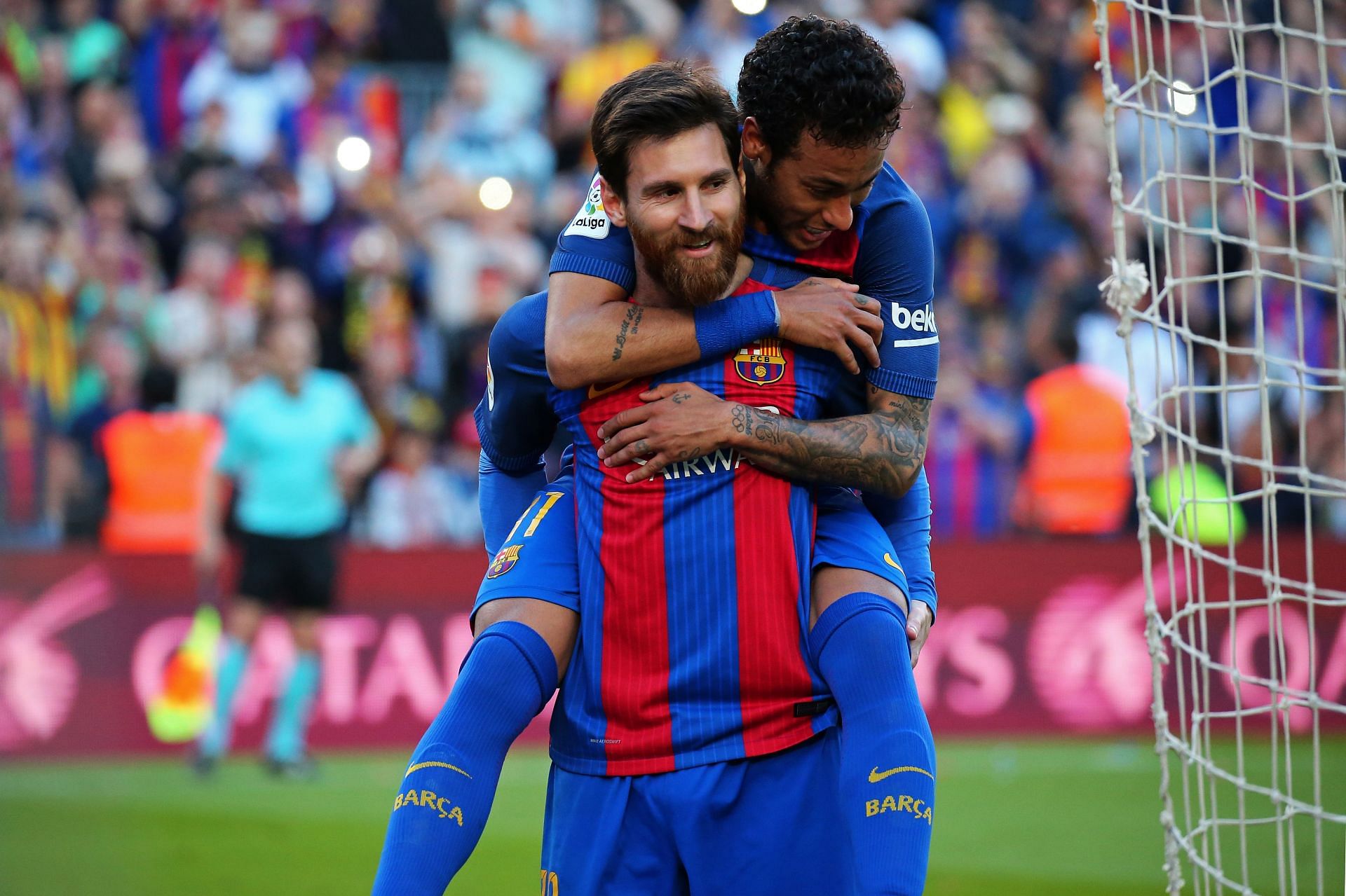 Lionel Messi (in front) and Neymar