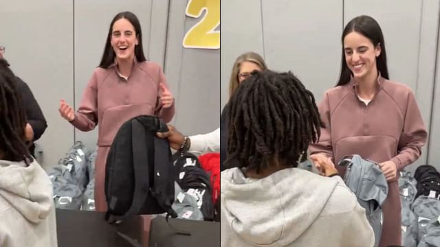 WATCH: Caitlin Clark hands out backpacks to children in need during visit  to Des Moines North High School