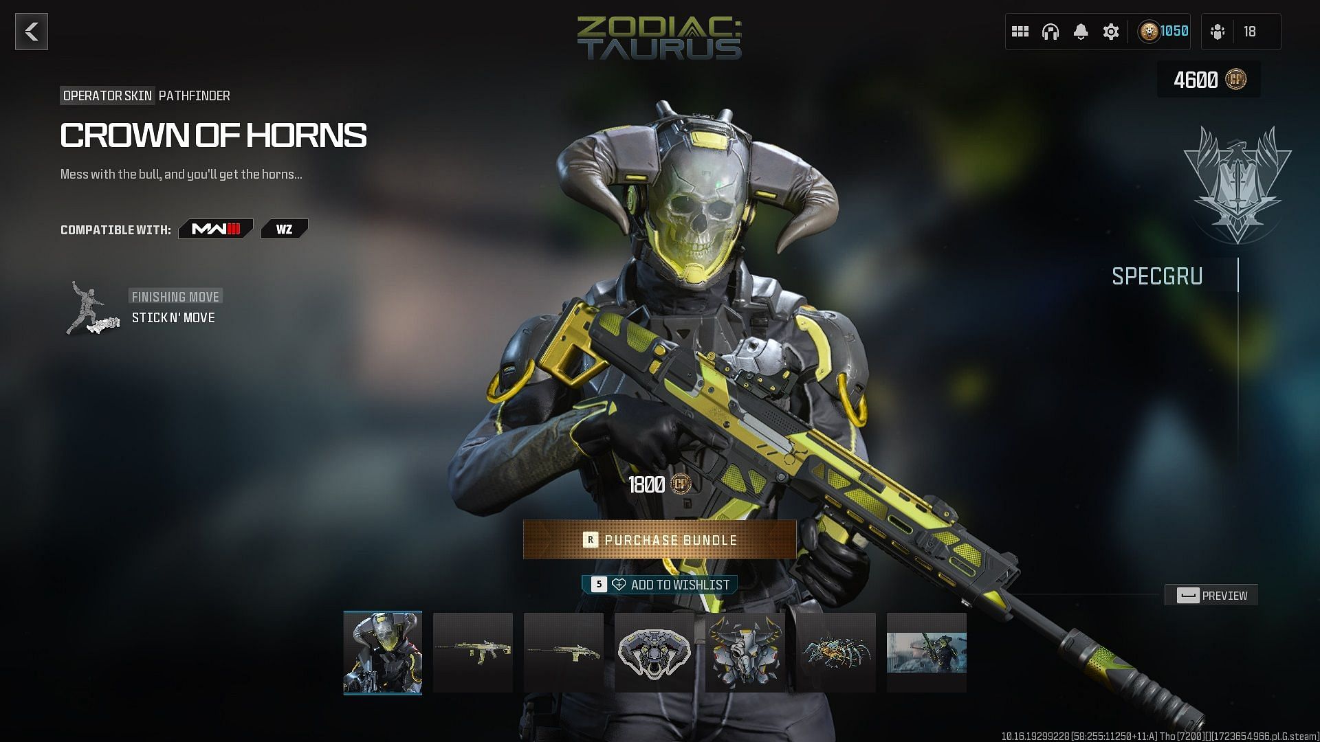 All items included in the Zodiac Taurus Operator Bundle in MW3 and Warzone (Image via Activision)