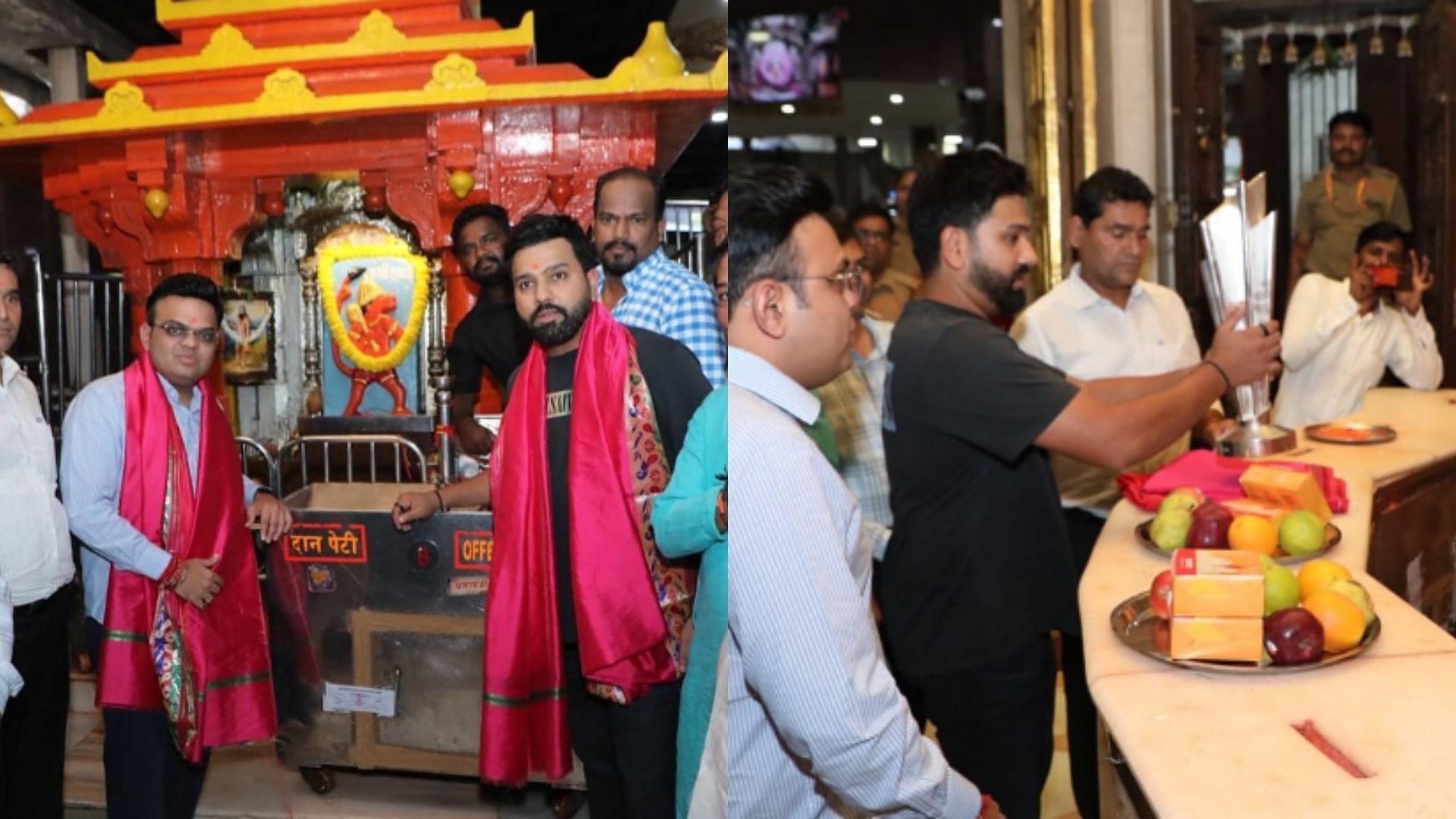 Rohit Sharma and Jay Shah at the Siddhivinayak Temple with the trophy (Image credits: @siddhivinayakonline on Instagram)