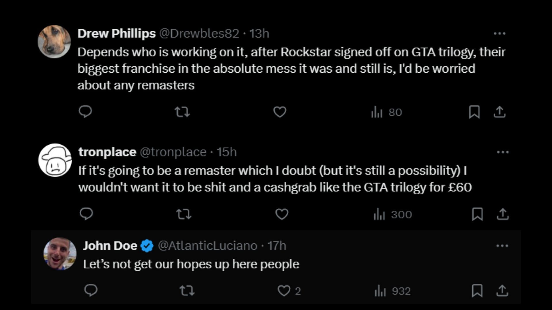 Fans are skeptical about Rockstar remastering the game (Image via X)