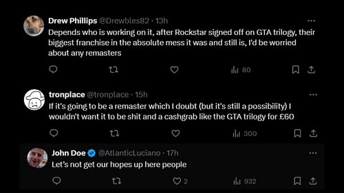 Fans are skeptical about Rockstar remastering the game (Image via X)