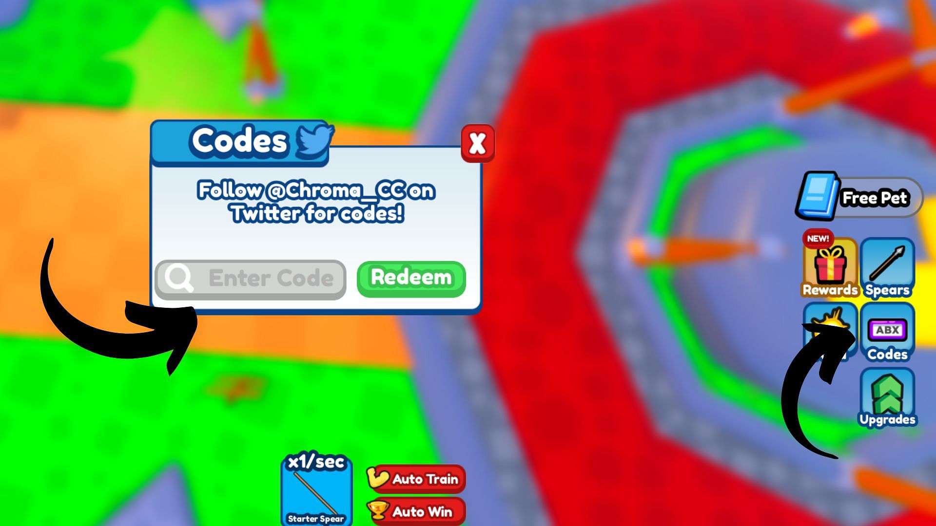 Redeem codes in Spear Throwing Simulator (Image via Roblox)