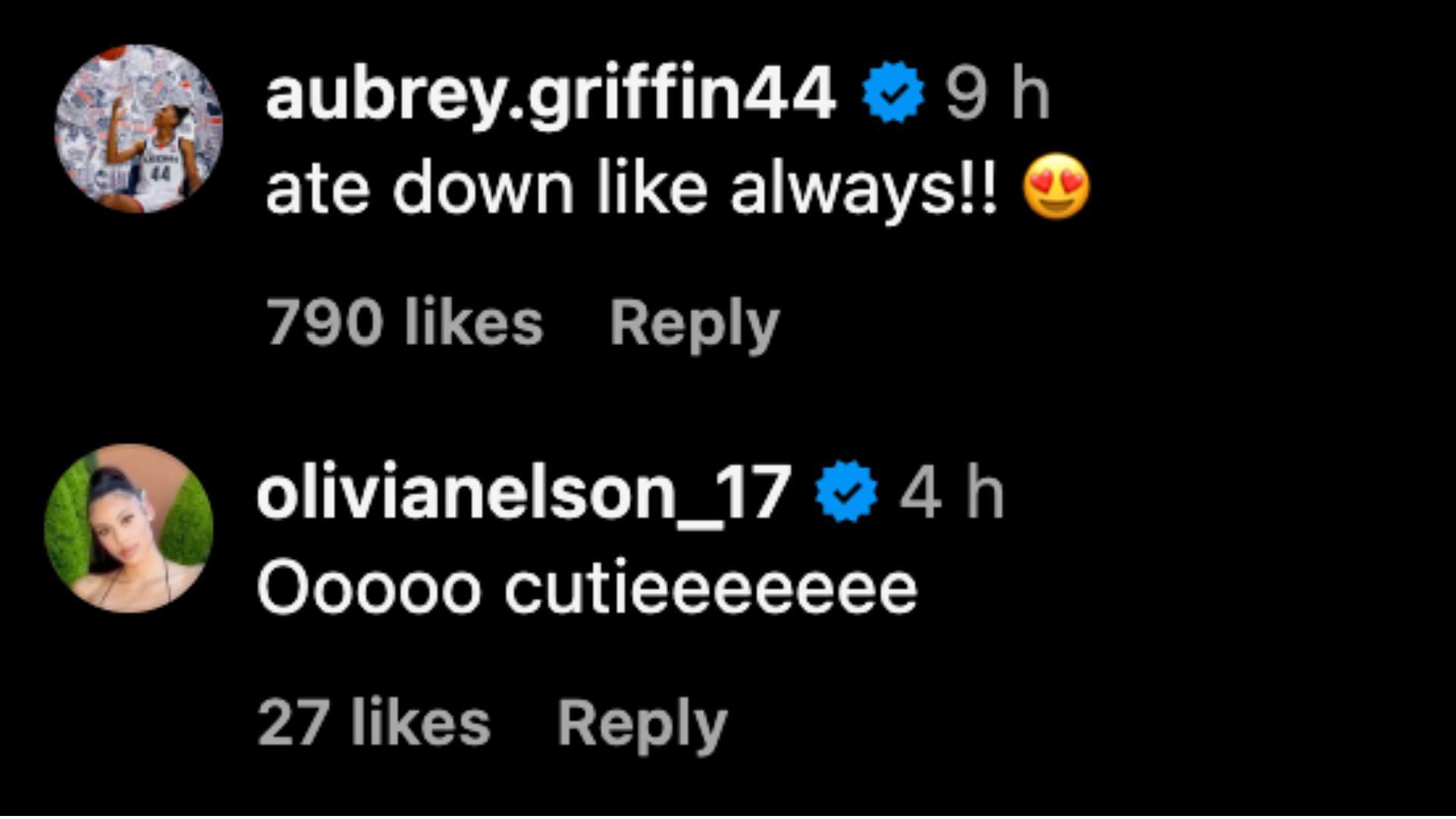 Aubrey Griffin and Olivia Nelson-Ododa comments (Credits: Instagram/@paigebueckers)