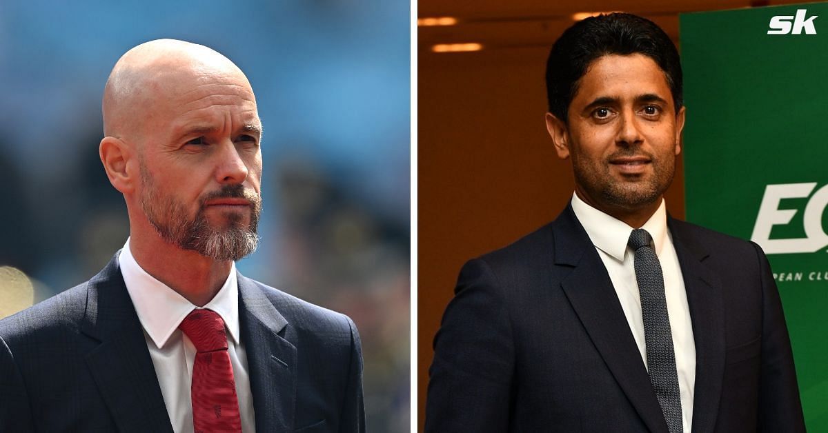 Manchester United boss Erik ten Hag (left) and PSG chairman Nassser Al-Khelaifi