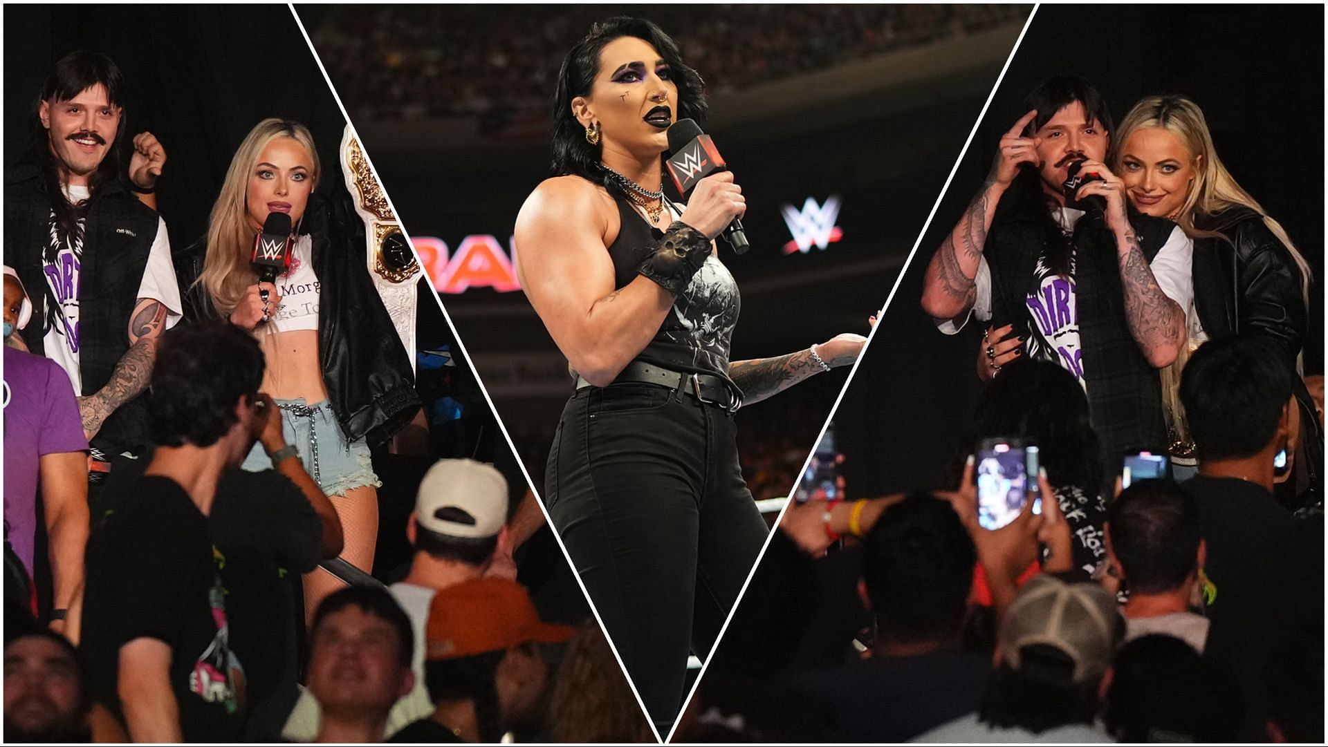 Rhea Ripley, Dominik Mysterio, and Liv Morgan on WWE RAW