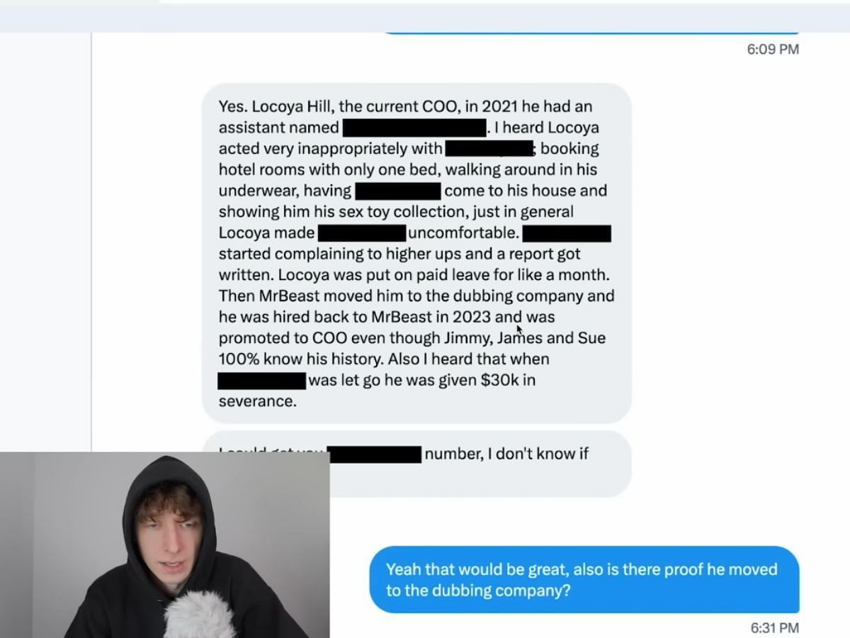 Former MrBeast employee makes allegations against Locoya Hill (Image via YouTube/DogPack404)