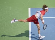 Andrey Rublev serving at the Cincinnati Masters 2024 (Getty Images)