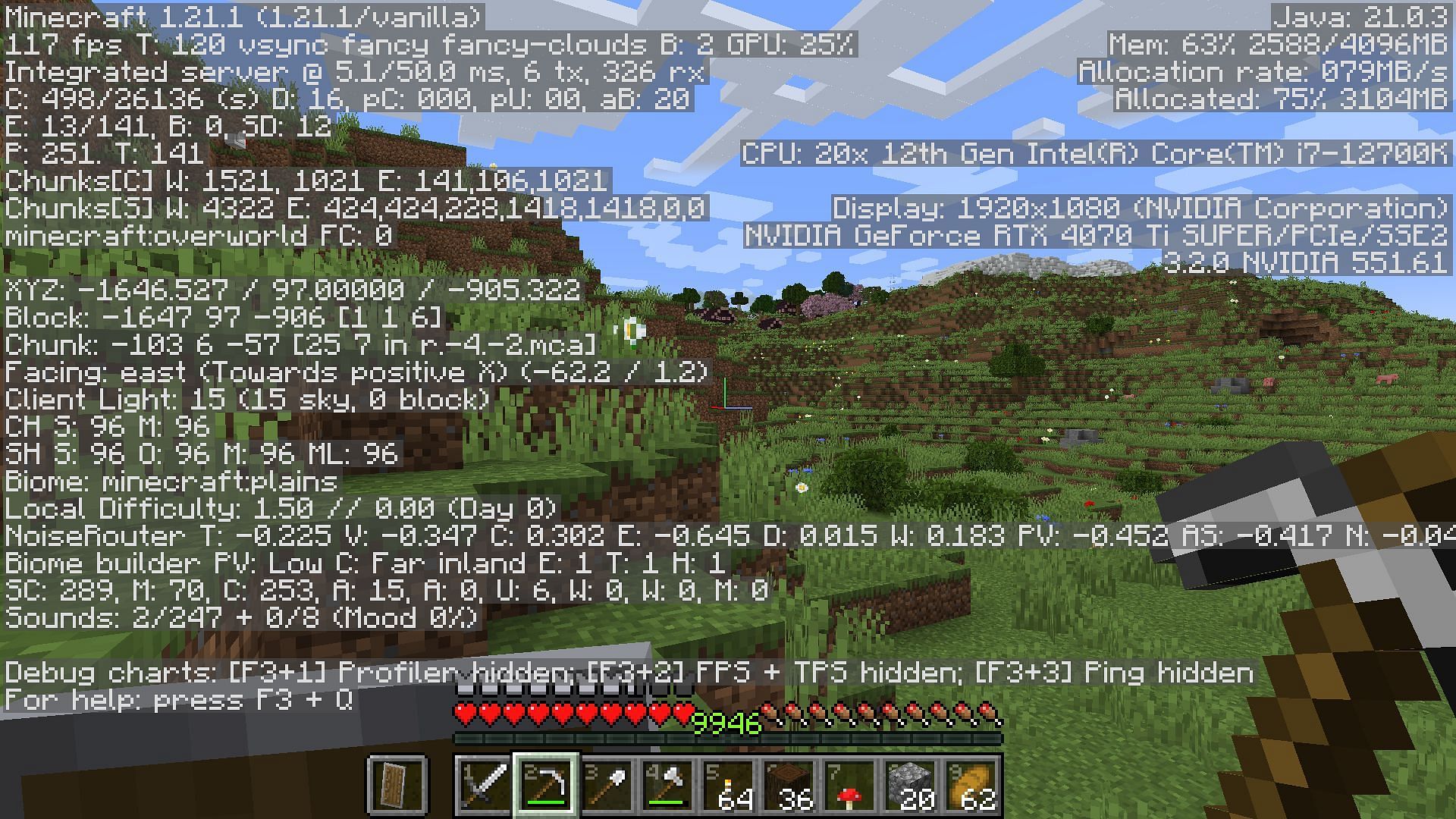 Players can get all kinds of information from the debug screen (Image via Mojang Studios)