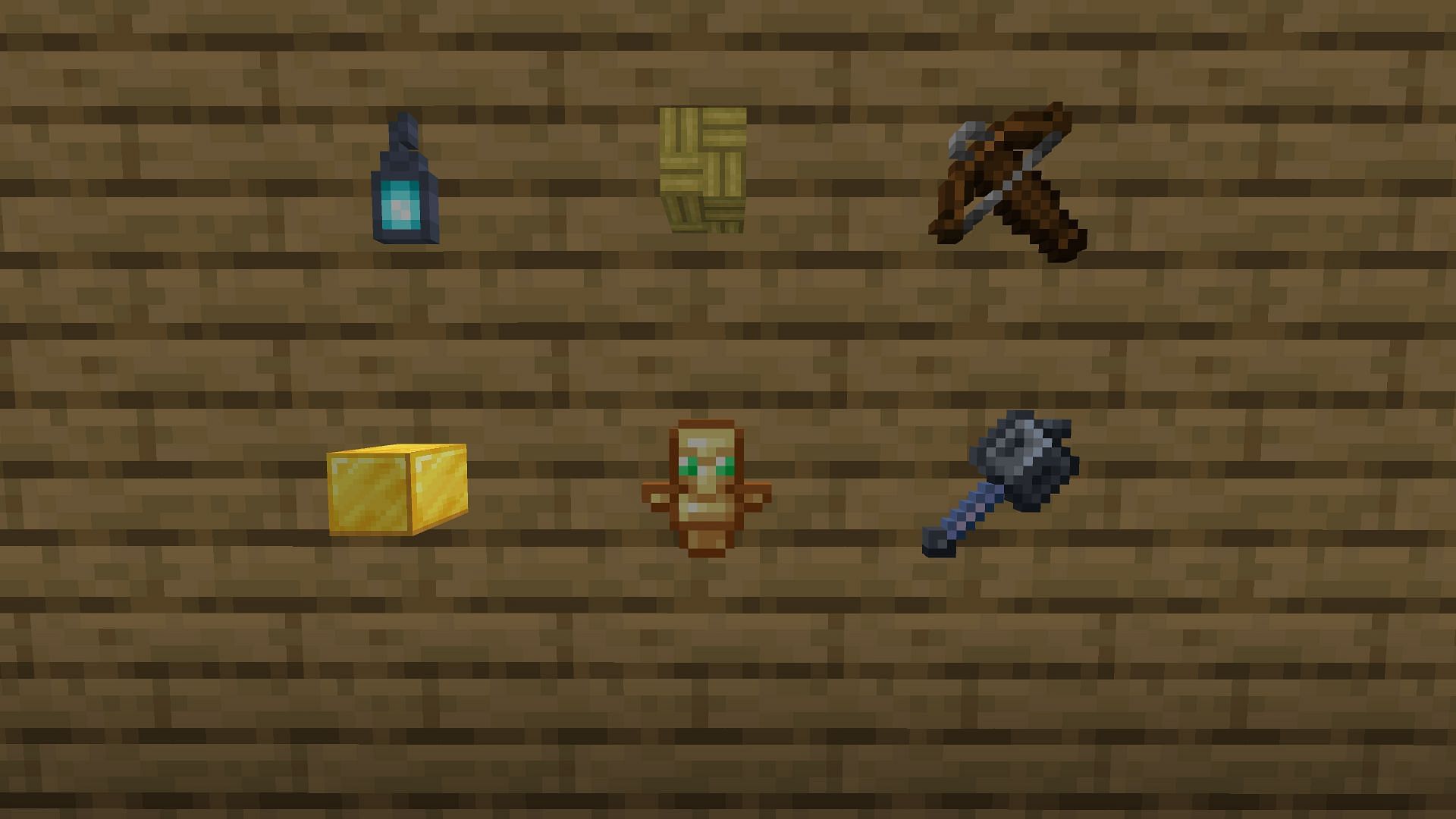 An assortment of items and blocks used with invisible item frames in Minecraft Bedrock (Image via Mojang)