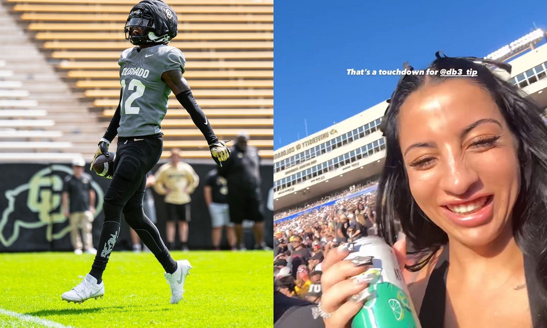 Colorado star Travis Hunter&rsquo;s fiancee Leanaa celebrates Buffs&rsquo; first touchdown of the season vs. North Dakota.