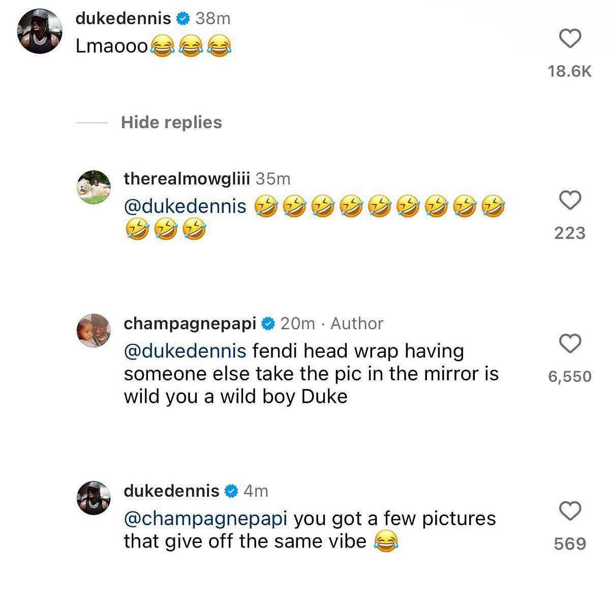 Duke Dennis fires back at Drake (Image via Instagram/@champagnepapi)