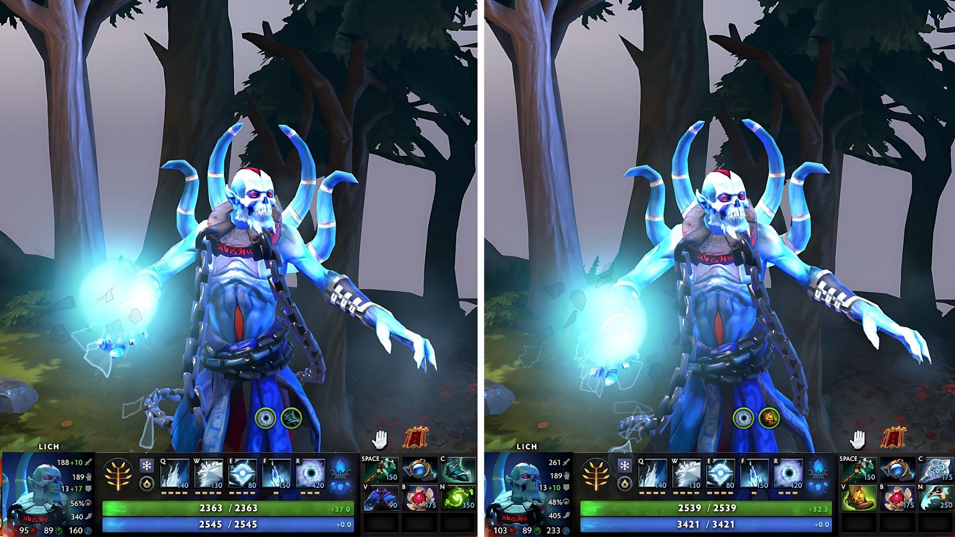 Lich&#039;s position 5 and 4 builds (Image via Valve)