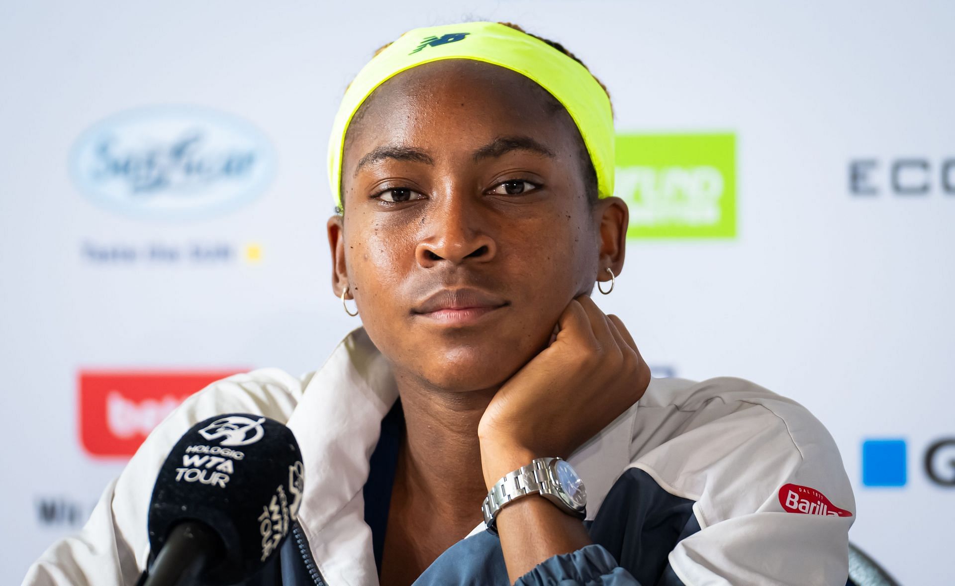 Coco Gauff during a press conference. (Image: Getty)