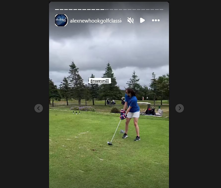 Maggie Connors taking a shot (Credit: Newhook&#039;s Golf IG page)