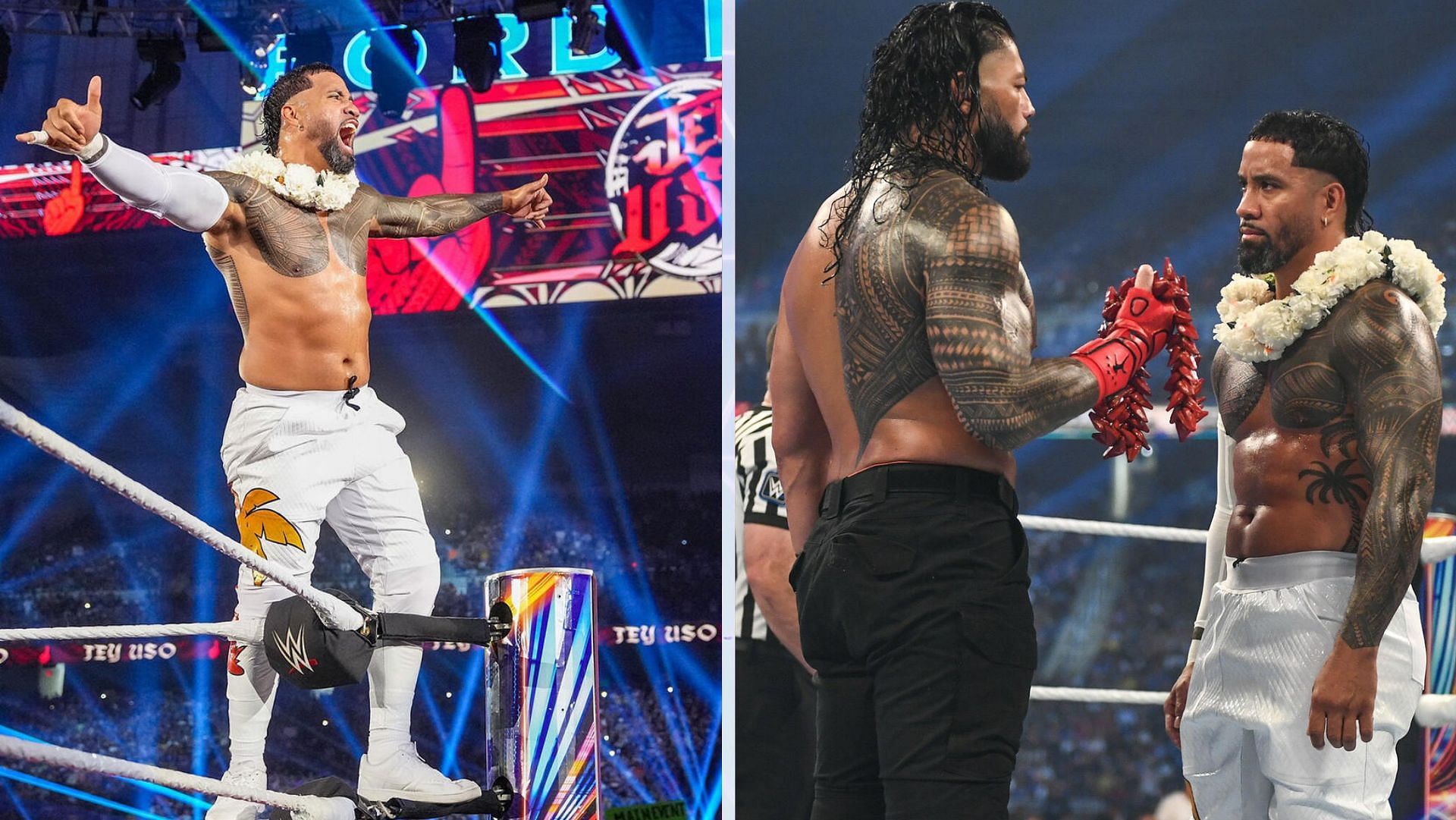 Jey Uso left The Bloodline and SmackDown on the same night. [Images Source: WWE.com]
