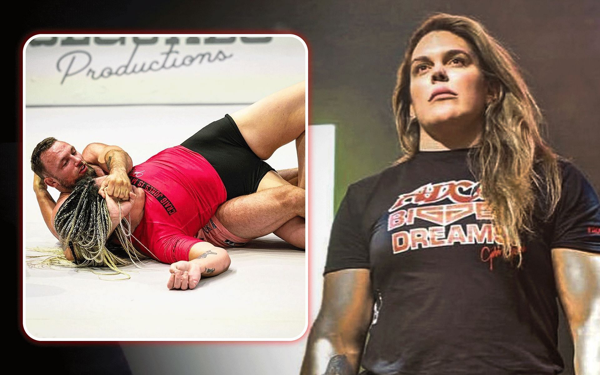 Gabi Garcia (right) on wanting to cry after Craig Jones grappling match (left). [Image courtesy: @bteamjj and @gabigarciaofficial on Instagram] 