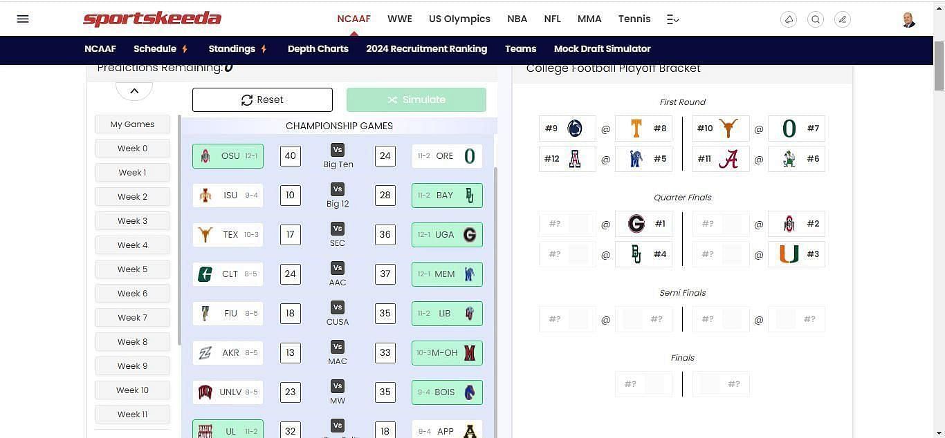 My simulated playoff field, via the College Football Playoff Predictor 2024.