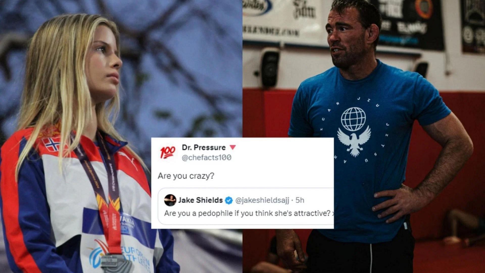 Jake Shields (right) poses a question amid the controversy regarding Embla Matilda Njerve [Image courtesy: @emblanjerve and @jakeshields on Instagram]