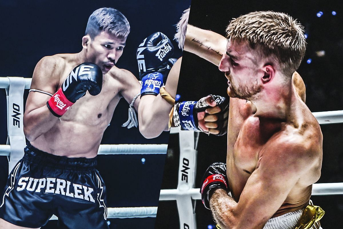 Superlek (left) challenges Jonathan Haggerty (right) for the ONE bantamweight Muay Thai world championship at ONE 168. [Photos via: ONE Championship]