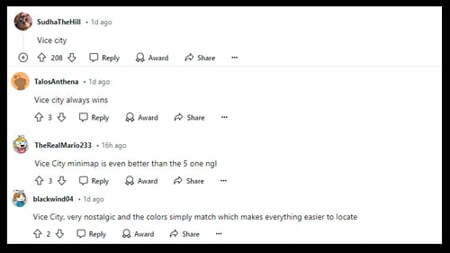 Fans name their favorite Grand Theft Auto mini-maps 1/4 (Images via Reddit)