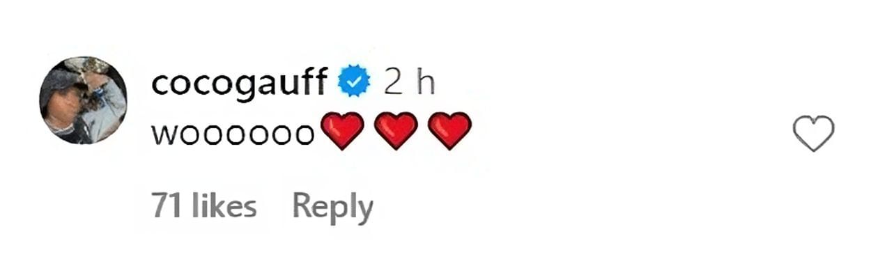 Coco Gauff&#039;s comment on Instagram