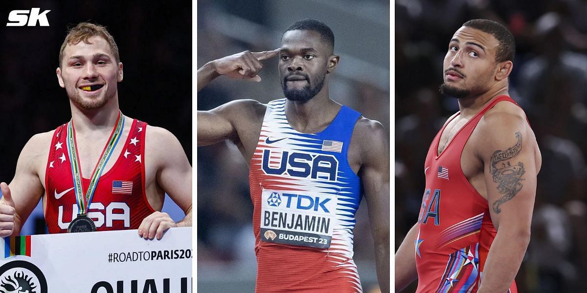 Spencer Lee, Rai Benjamin, and Aaron Brooks will be in action in medal events on Day 14 at Paris Olympics 2024. PHOTO: All from Getty Images