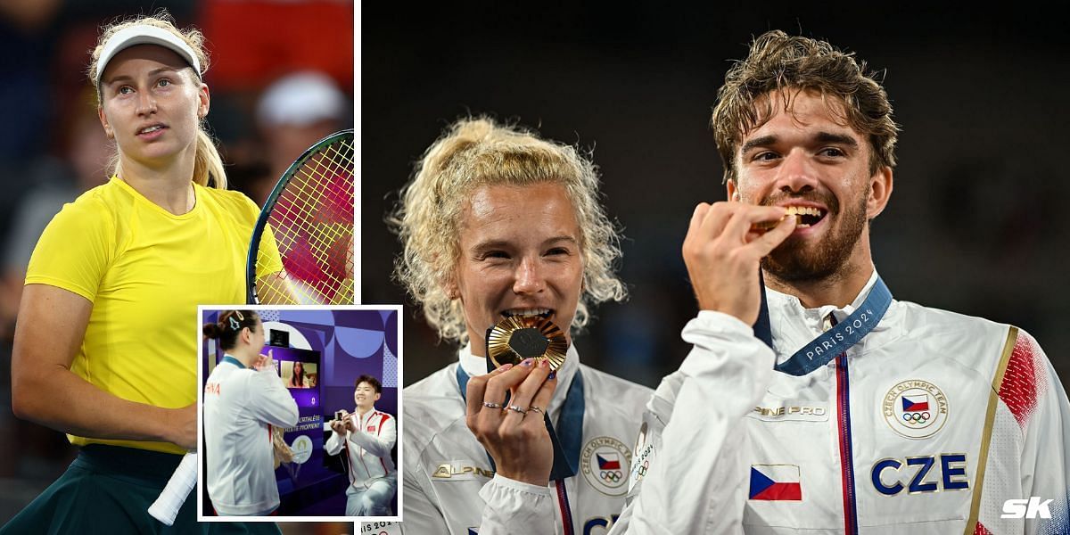 Daria Saville(L), Katerina Siniakova and Tomas Machac Inset: Huang Ya Qiong and Liu Yuchen (Source: Getty, Instagram/Huang Ya Qiong) 