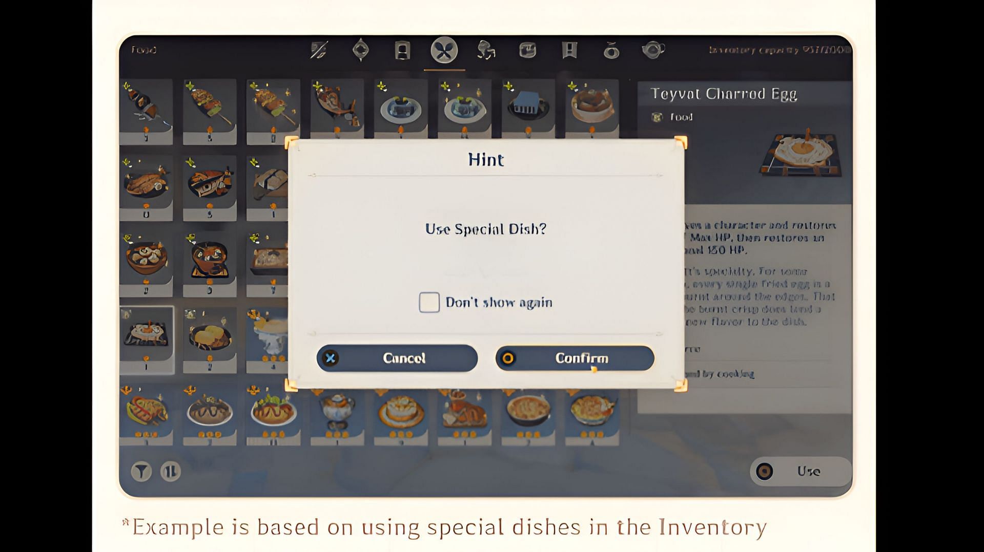 Players will be asked for confirmation before consuming a special dish (Image via HoYoverse)