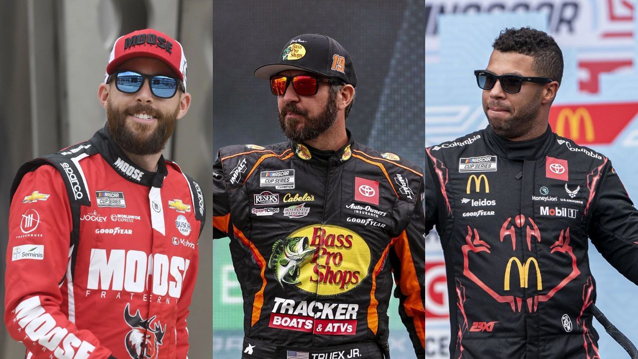 (L-R) Ross Chastain, Martin Truex Jr. and Bubba Wallace (All Images credit Getty)