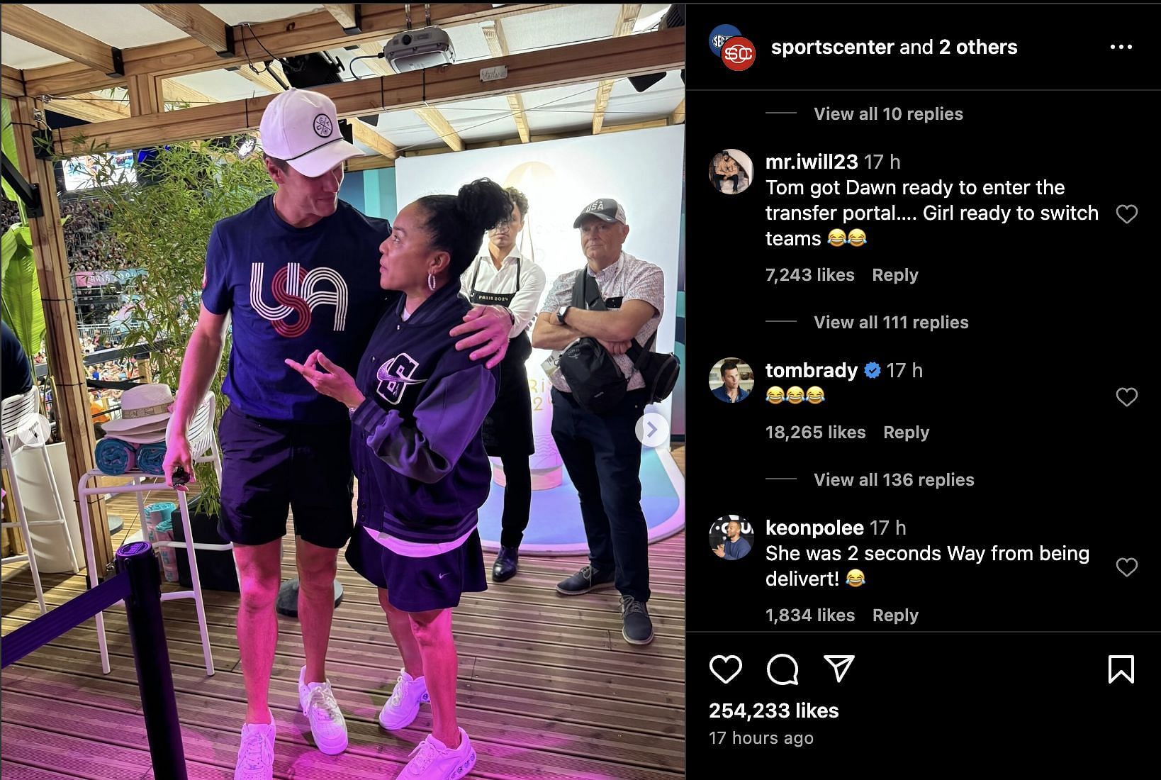 Tom Brady&#039;s reaction to Dawn Staley (Credits: Instagram/@sportscenter)