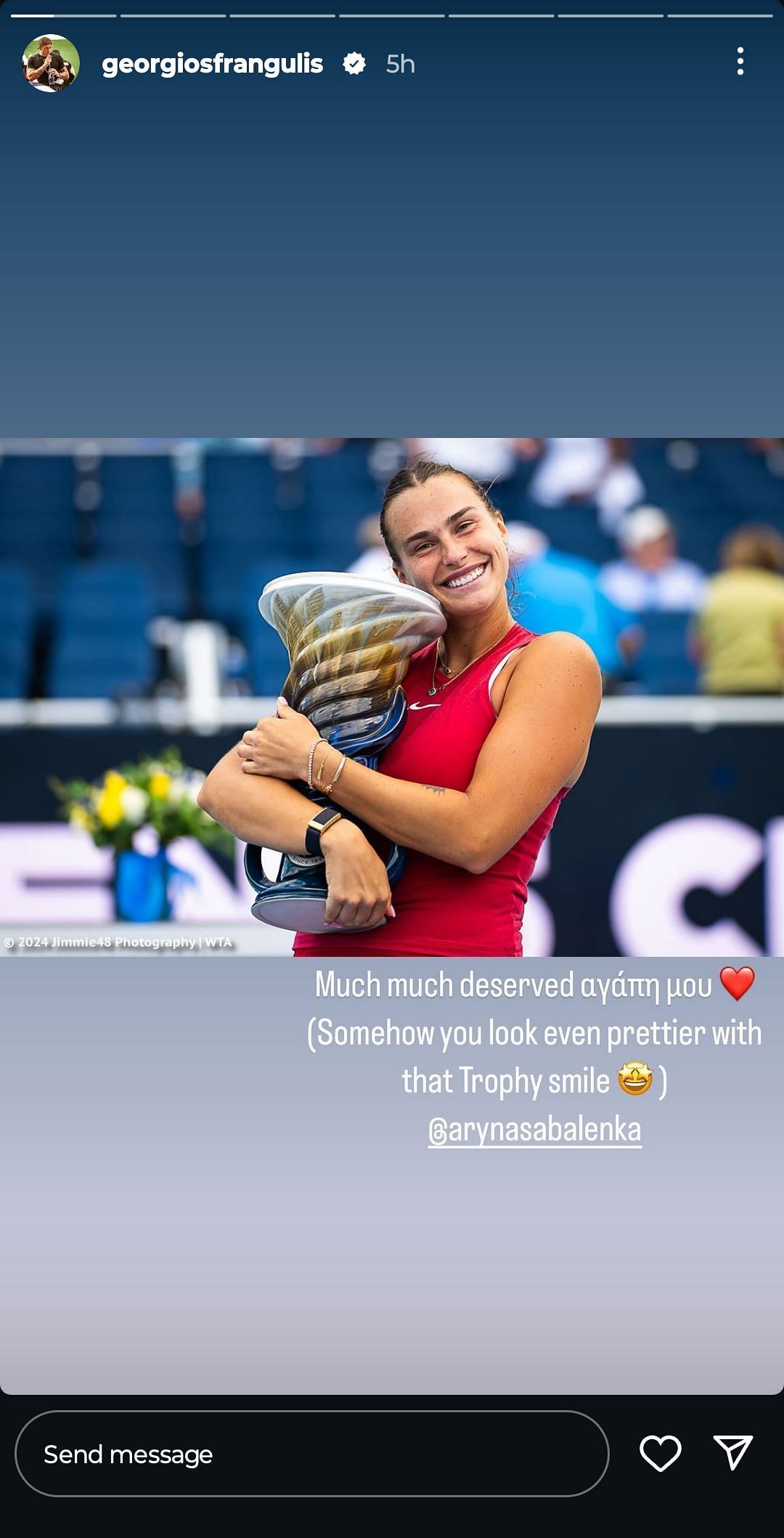 Sabalenka&#039;s boyfriend Georgios Frangulis on Instagram