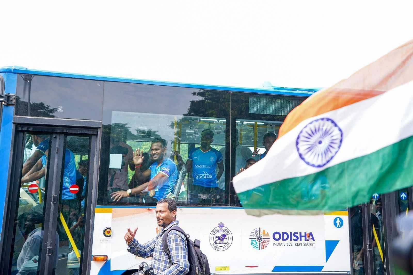 Members of the Indian men's hockey team in Bhubaneswar (Image via Hockey India)