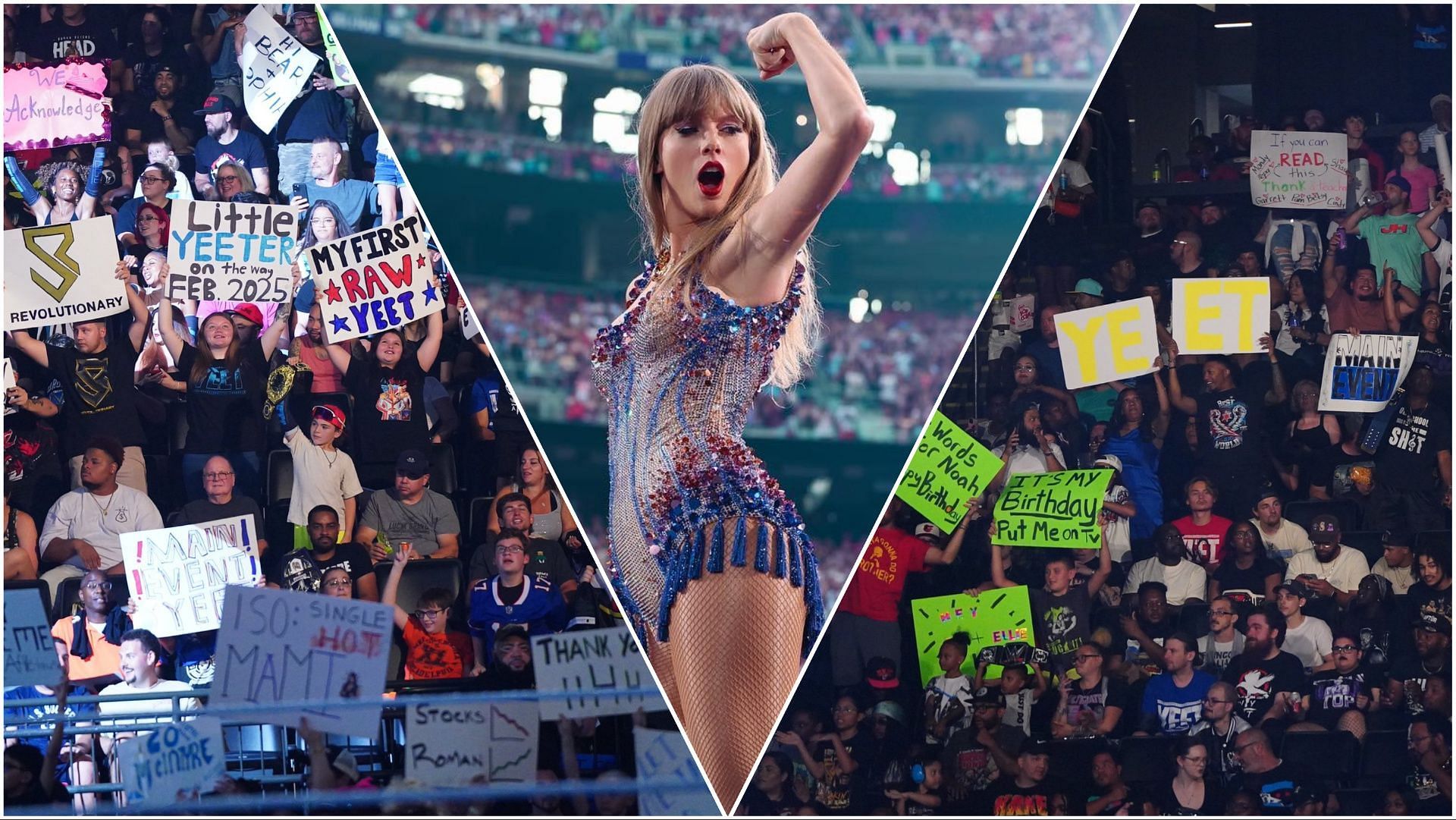 WWE fans shows their signs at RAW, Taylor Swift in concert