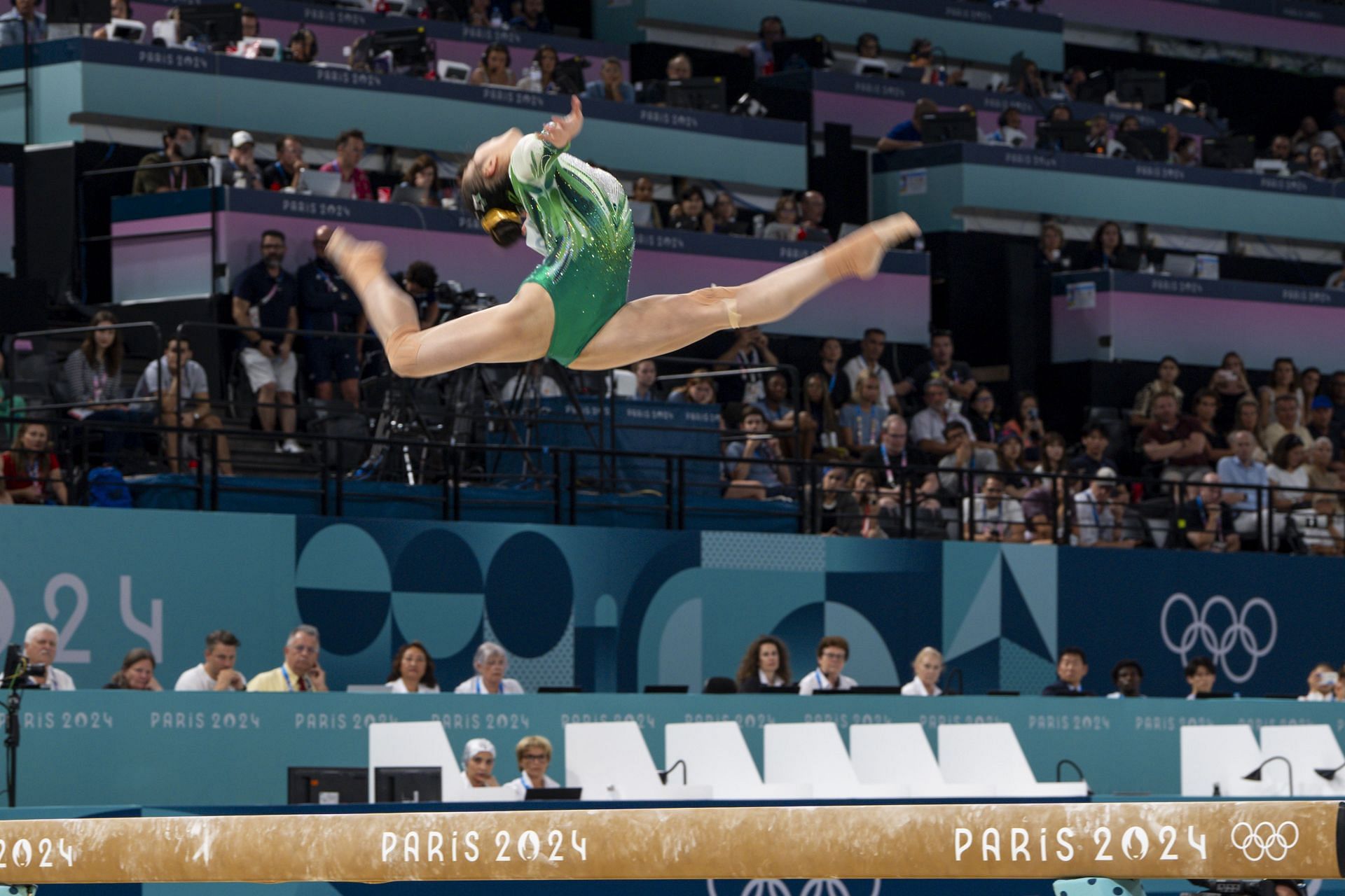 Zhou Yaqin during the Women&#039;s Balance Beam Final at the Paris Olympics 2024. (Photo via Getty Images)