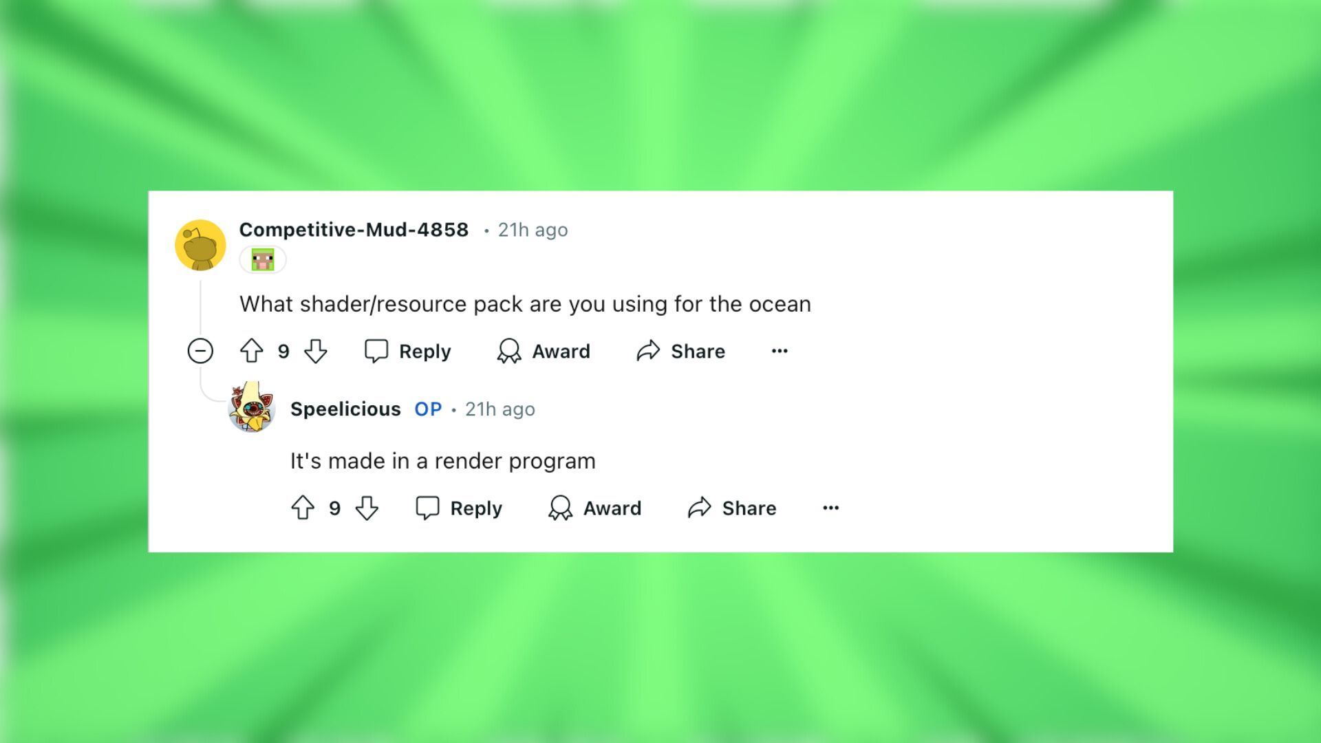 Redditors asked about the shader pack used in the images (Image via Reddit/Speelicious/Mojang Studios)