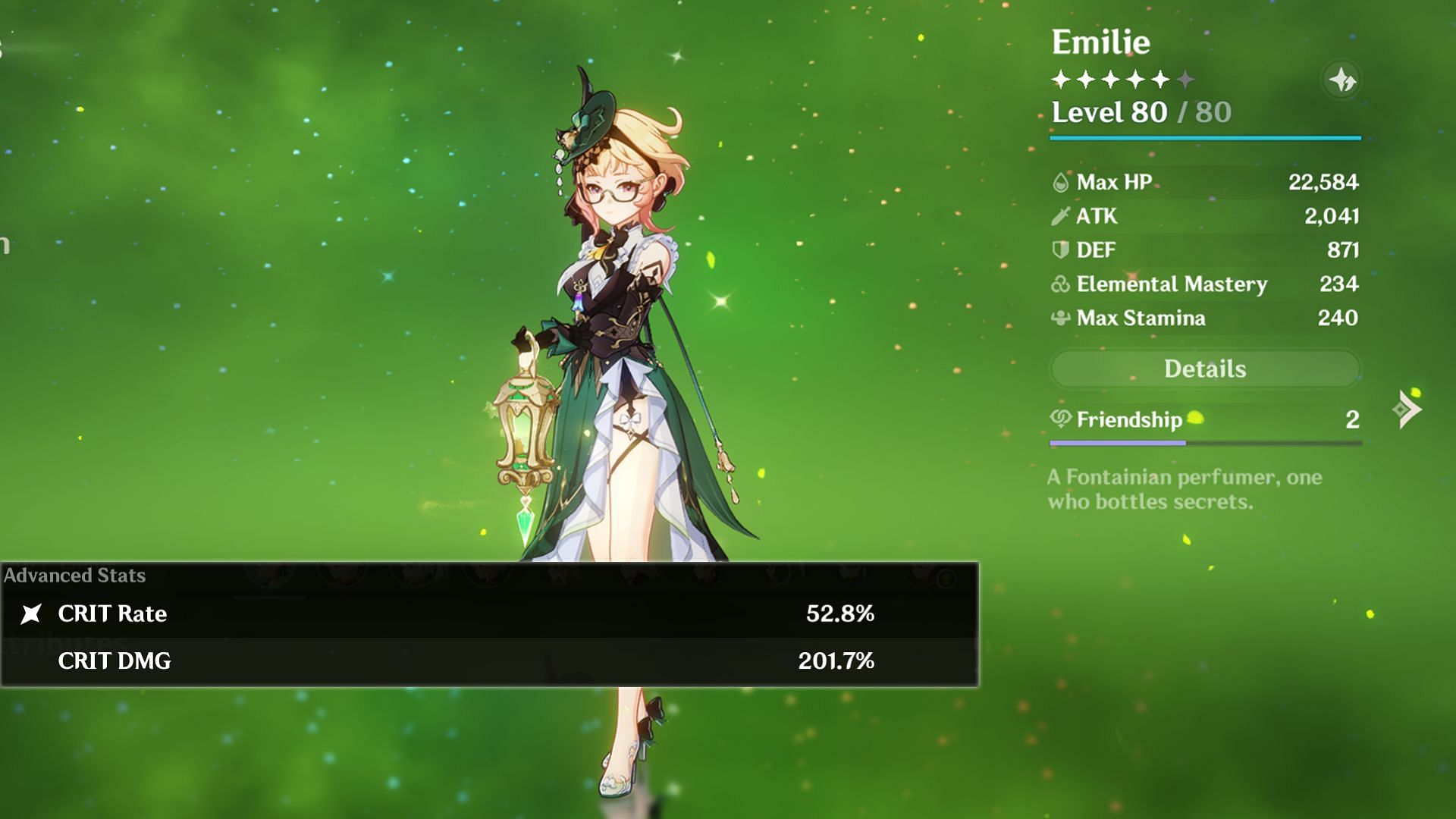 Make sure Emilie has a good Crit Rate-Crit DMG ratio (Image via HoYoverse)