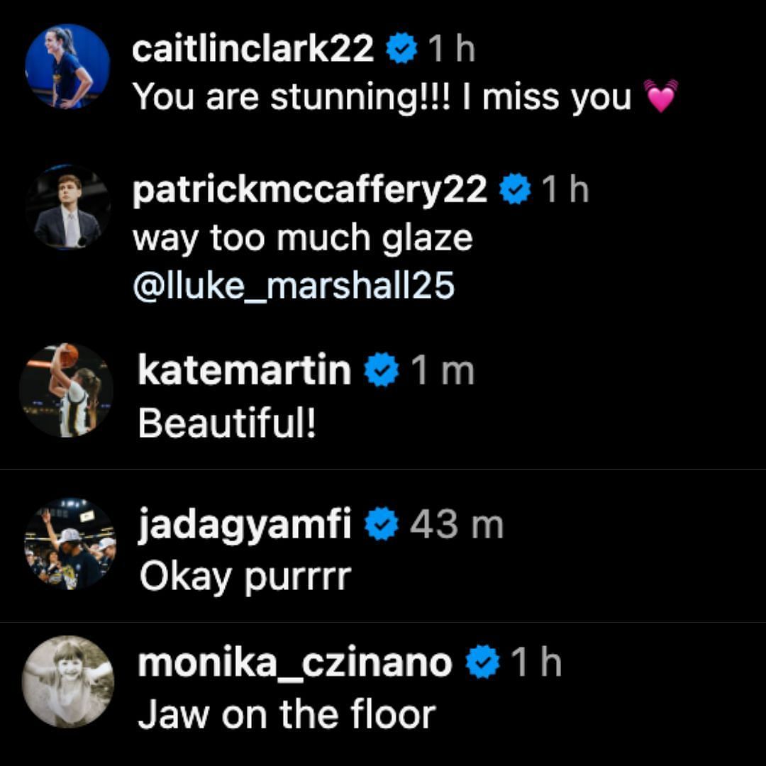 Caitlin Clark and Patrick McCaffery&#039;s reactions to Gabbie Marshall (Credits: Instagram/@gabbie.marshall)