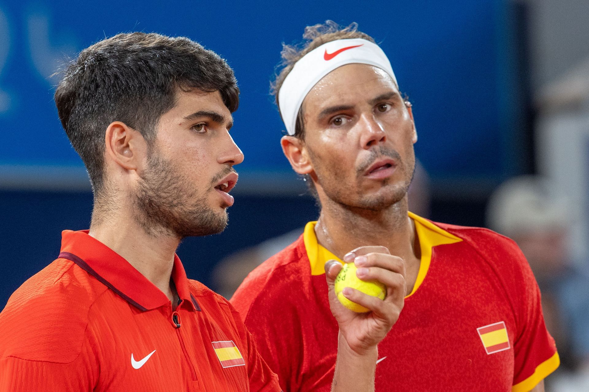 Carlos Alcaraz (L) and Rafael Nadal pictured at the 2024 Paris Olympics (Source: Getty)