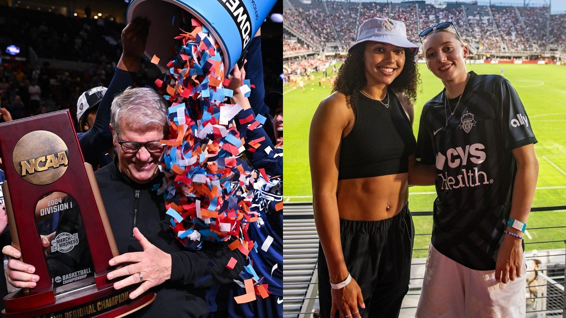 UConn Huskies coach Geno and players Azzi and Paige