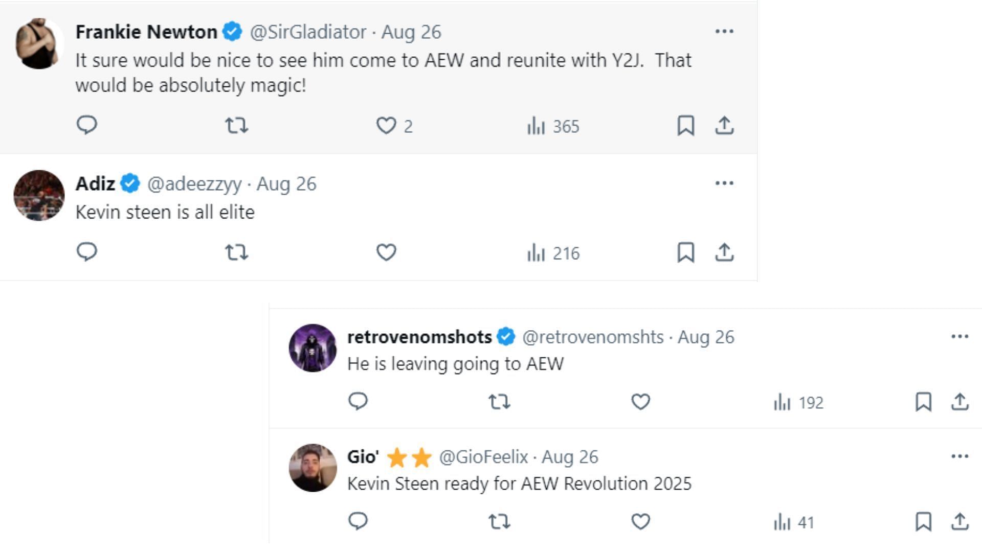 Fans react to the possibility of Owens joining AEW. [Screenshots via Twitter]