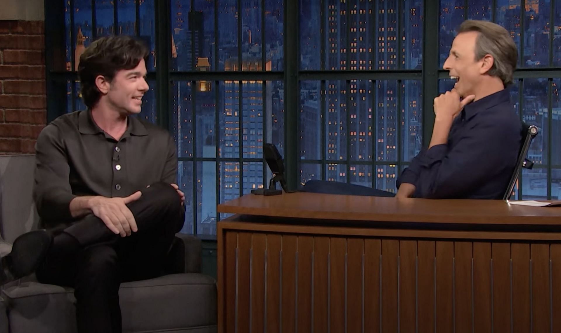 John Mulaney appears on Late Night with Seth Meyers (Image via Youtube/Late Night with Seth Meyers)