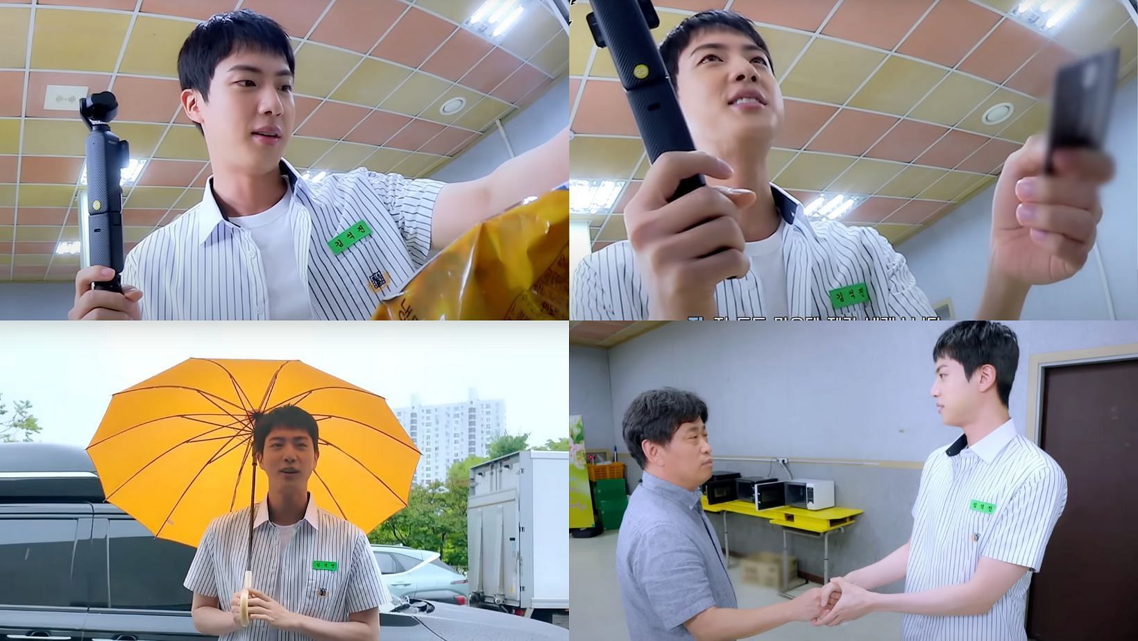 BTS&rsquo; Jin offering to pay with a Black Card at the high school canteen in latest RUN JIN episode. (Images via YouTube/BANGTANTV)